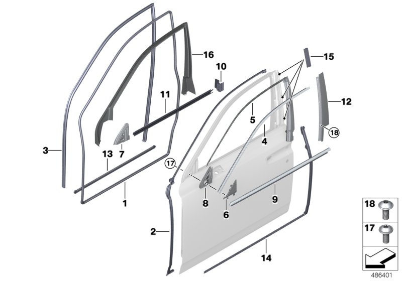 Trims and seals, door, front