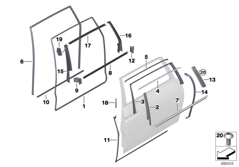 Trims and seals, door, rear
