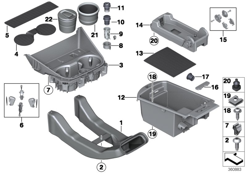 Mounted parts for centre console