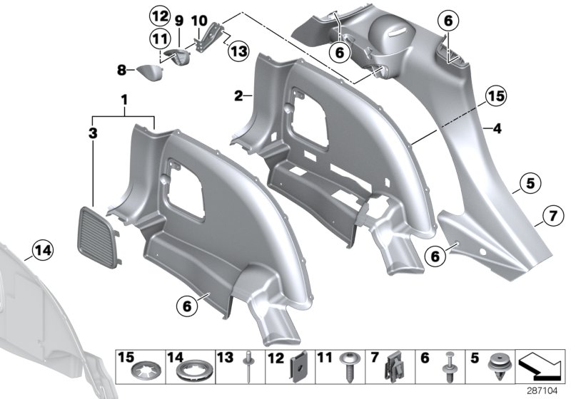 Lateral trunk floor trim panel