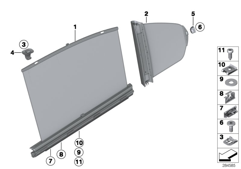 Roller sun visor, rear door