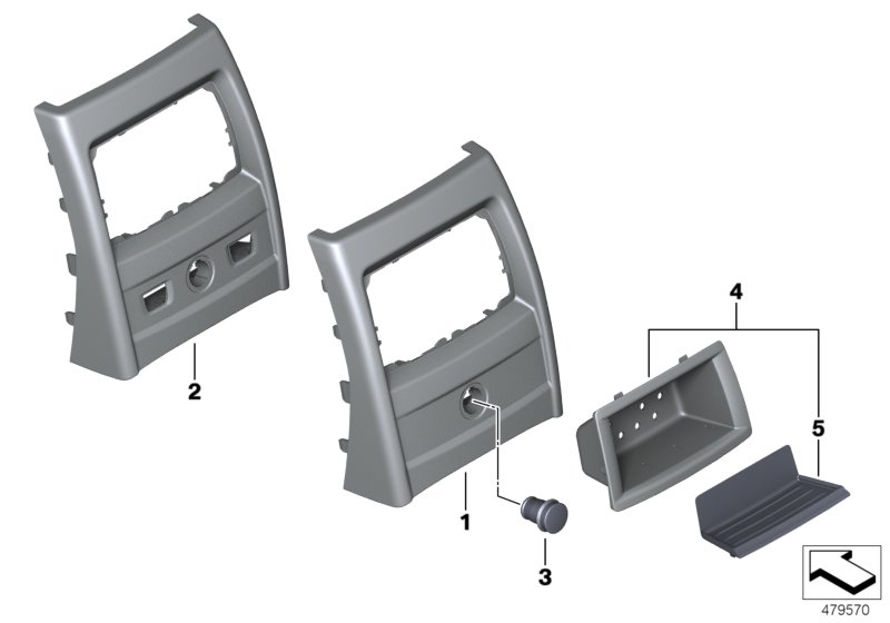 Mounting parts, centre console, rear