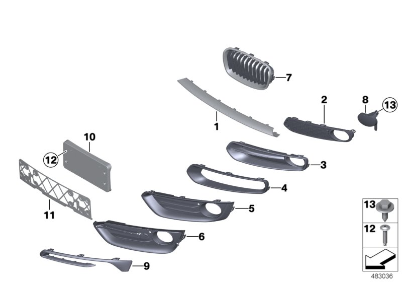 Trim panel, trim elements, front