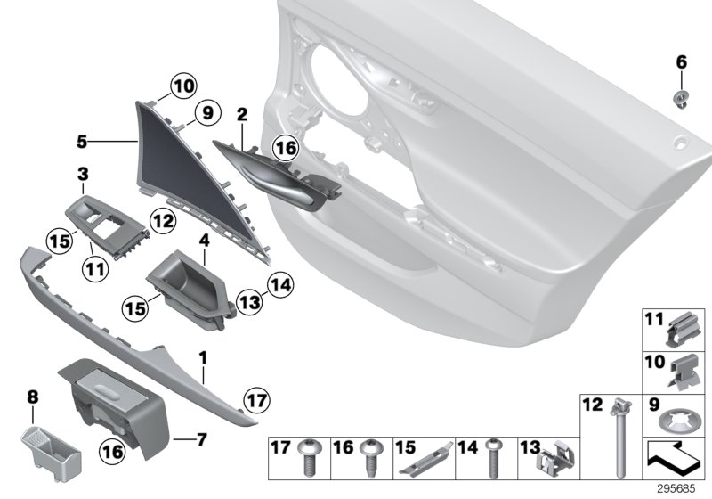 Mounting parts, door trim, rear