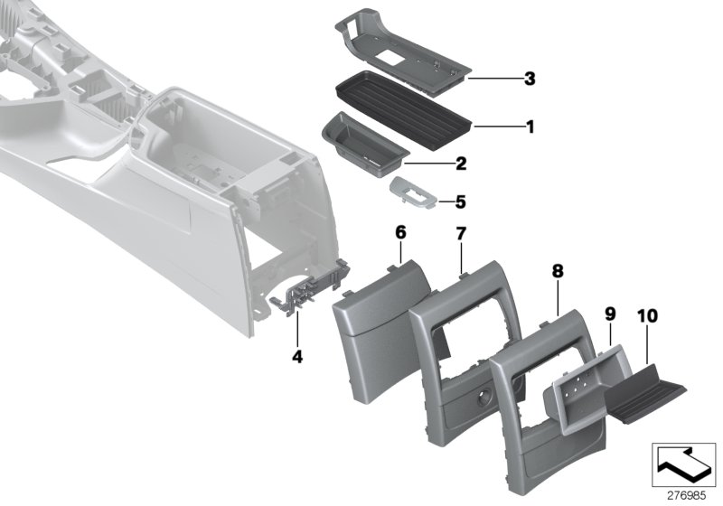 Mounted parts for centre console