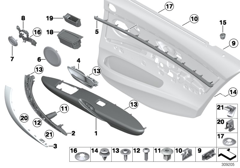 Mounting parts, door trim, rear