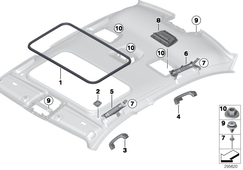 Mounting parts, roofliner