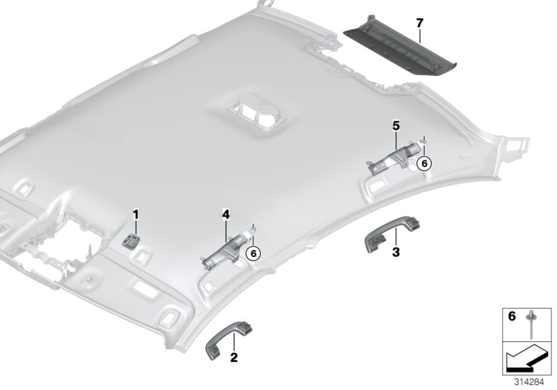 Mounting parts, roofliner