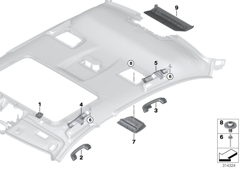 Mounting parts, roofliner