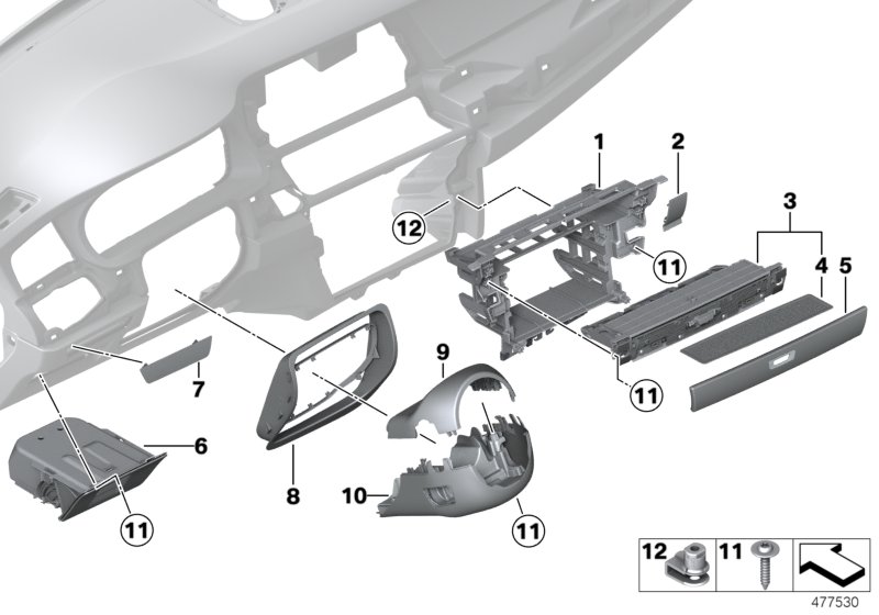 Mounting parts, instrument panel, bottom
