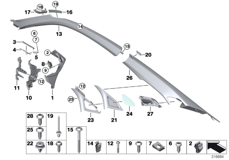 Trim panel, A-/C-pillar