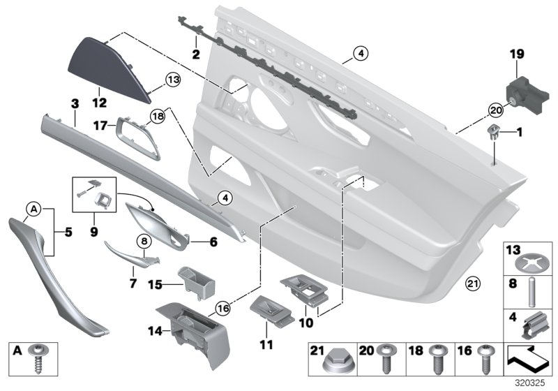 Mounting parts, door trim, rear
