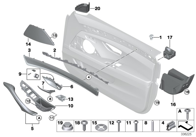 Mounting parts, door trim panel, front