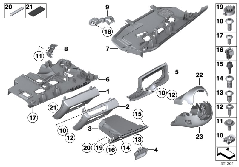 Mounting parts, instrument panel, bottom