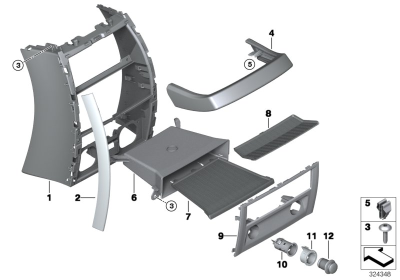 Mounting parts, centre console, rear