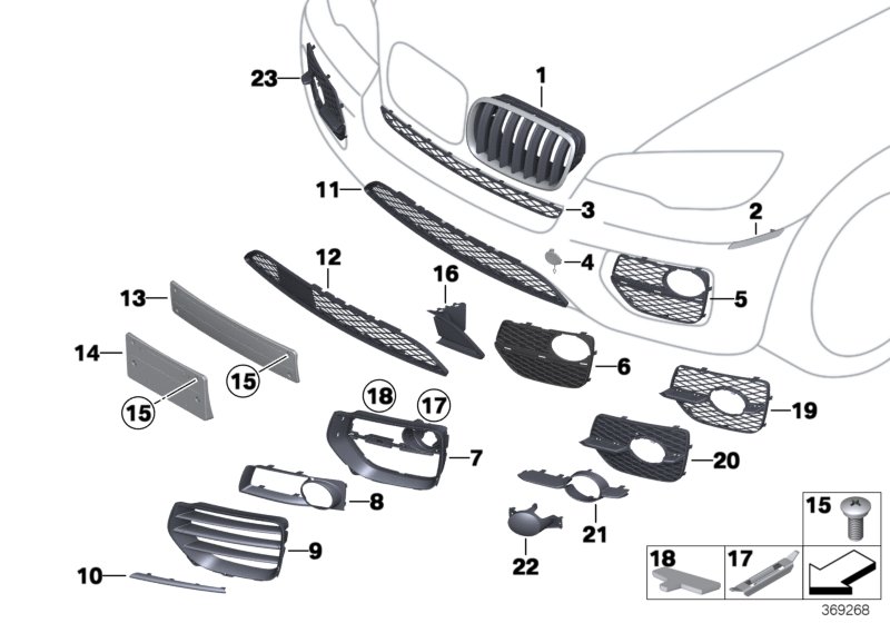 Front bumper mounting parts