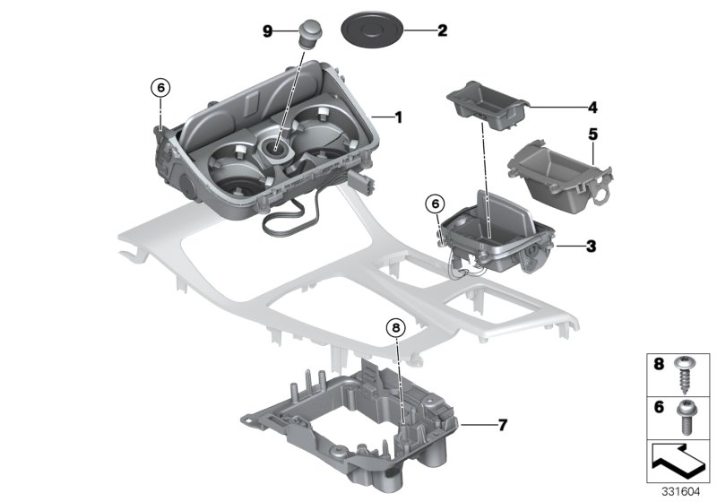Mounted parts for centre console