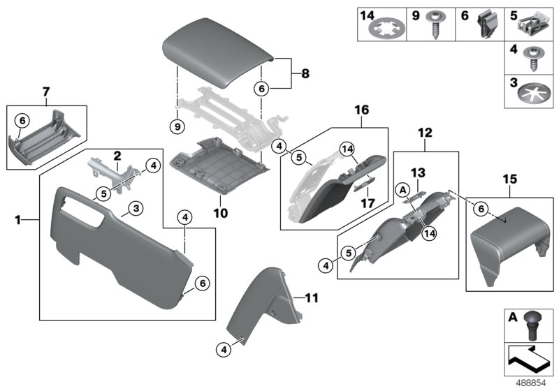 Mntg. parts, centre console, rear comp.