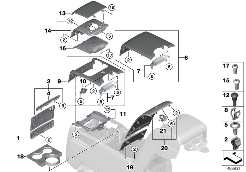 Dec.trims centre console rear pass.comp.