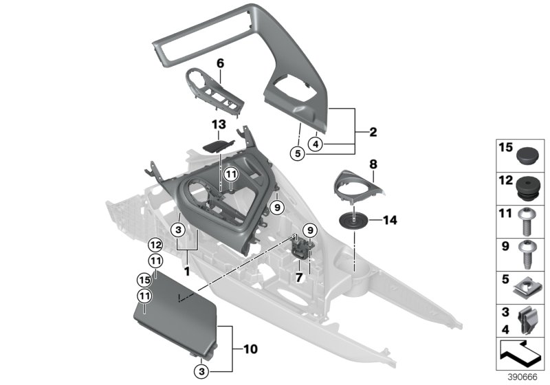Mounted parts for centre console