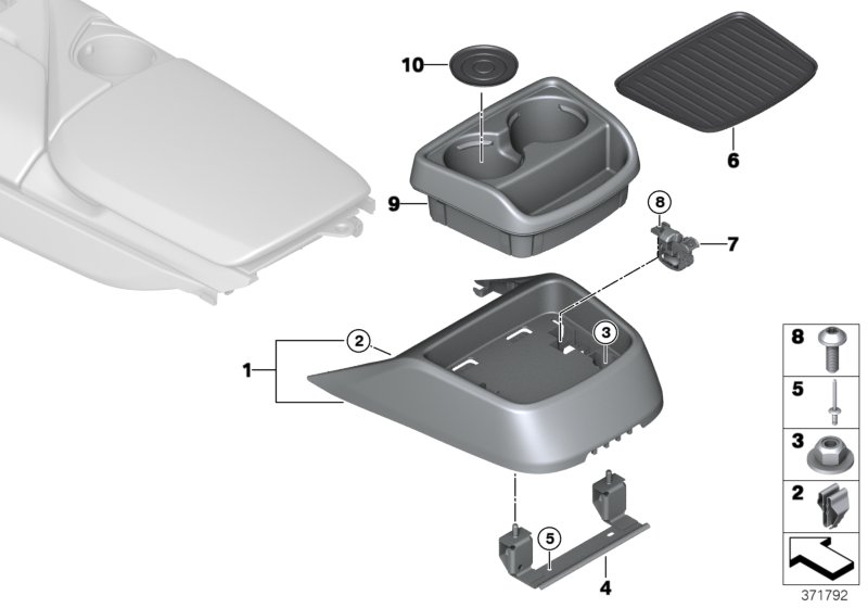 Mounting parts, centre console, rear