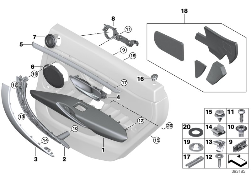 Mounting parts, door trim, rear