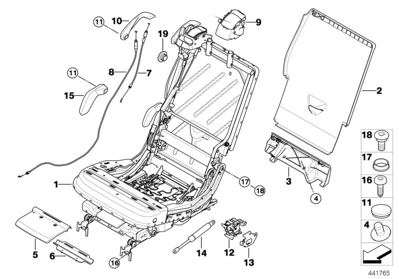 Seat, rear, seat frame, right