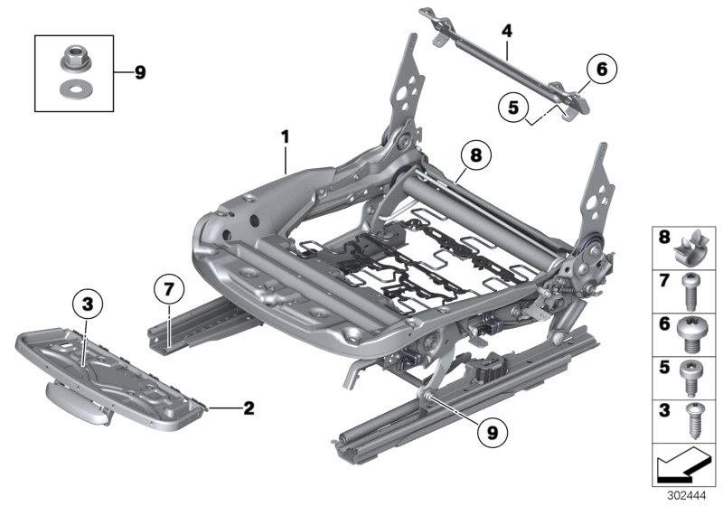Seat, front, seat frame