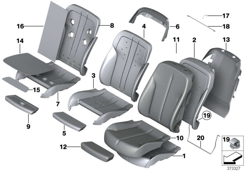Seat, front, cushion and cover