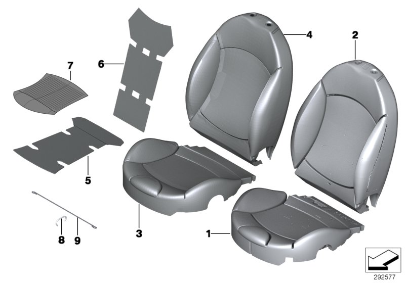 Seat, front, cushion and cover