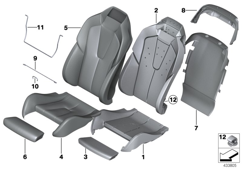 Seat, front, cushion and cover