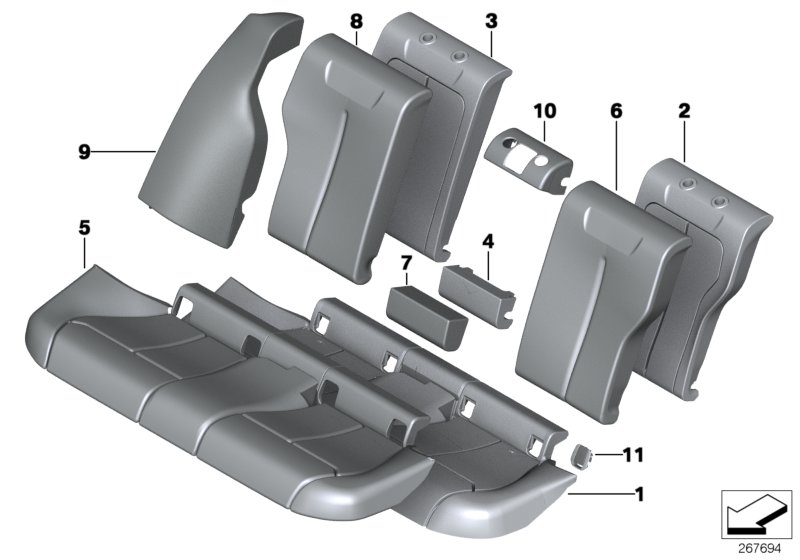 Seat,rear,cushion&cover, through-loading
