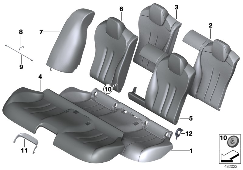 Seat,rear,cushion&cover, through-loading