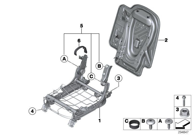 Seat, rear, seat frame, through-loading