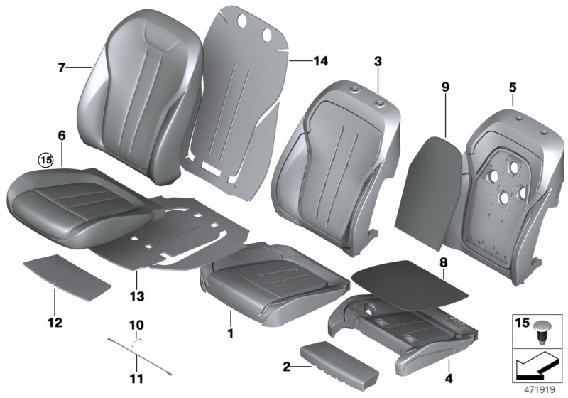 Seat, front, cushion and cover