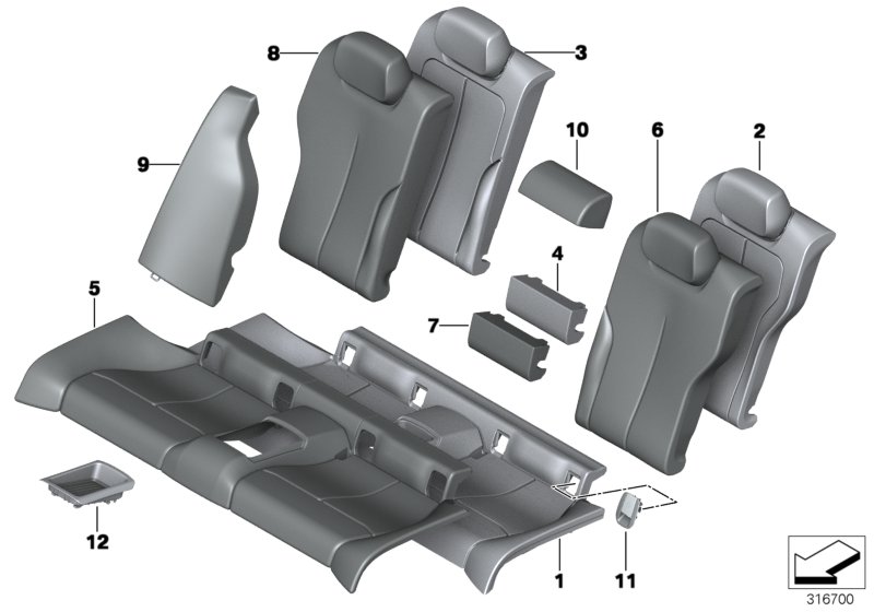 Seat,rear,cushion&cover, through-loading