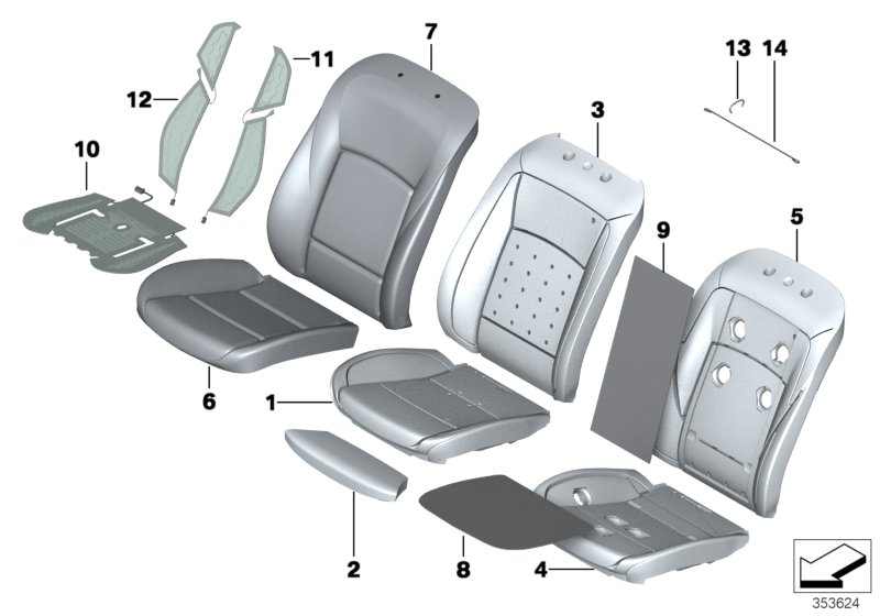Seat, front, cushion and cover