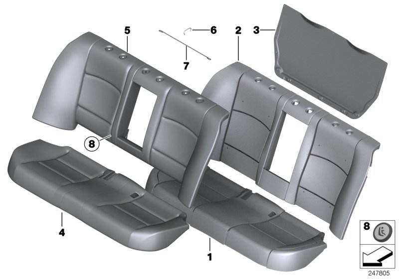 Rear seat, cushion, basic seat Lines