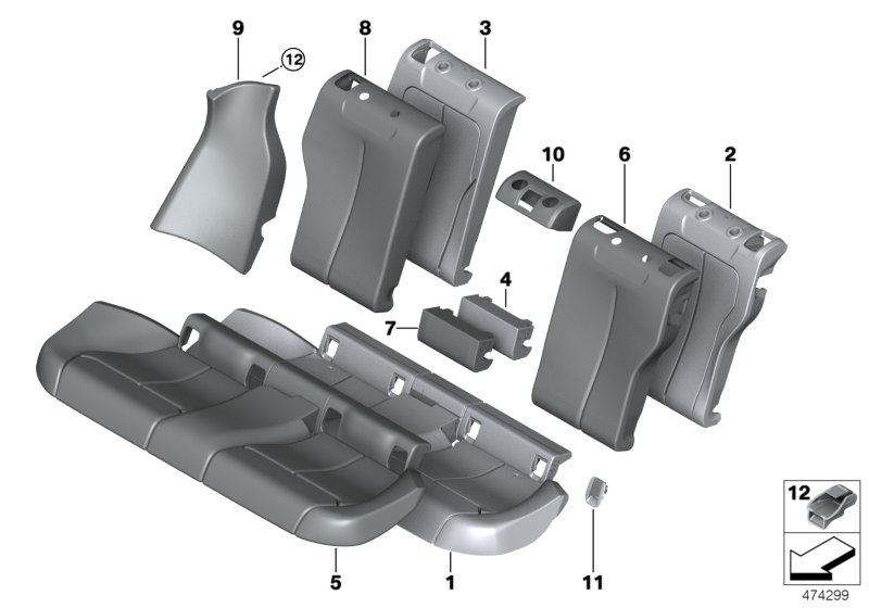 Seat,rear,cushion&cover, through-loading