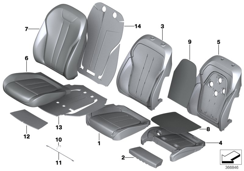 Seat, front, cushion and cover