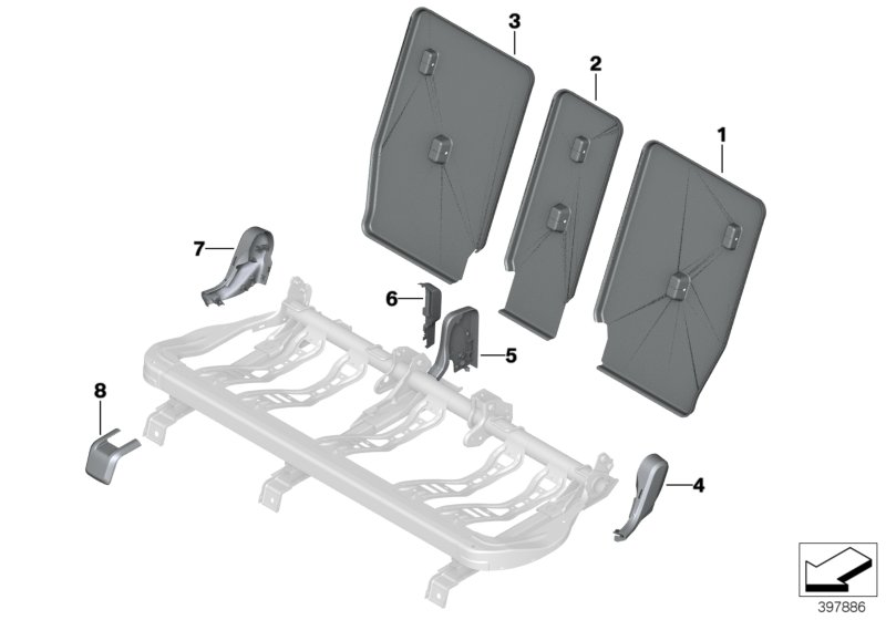 Seat, rear, seat trims