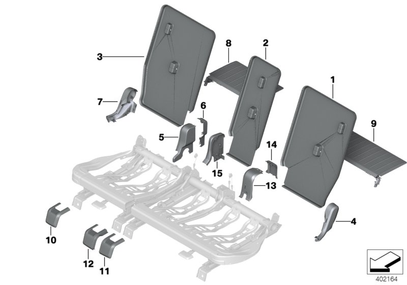 Seat, rear, seat trims