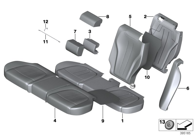 Seat, rear, cushion and cover