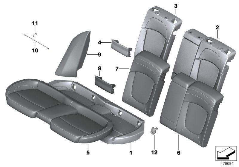 Seat,rear,cushion&cover, through-loading