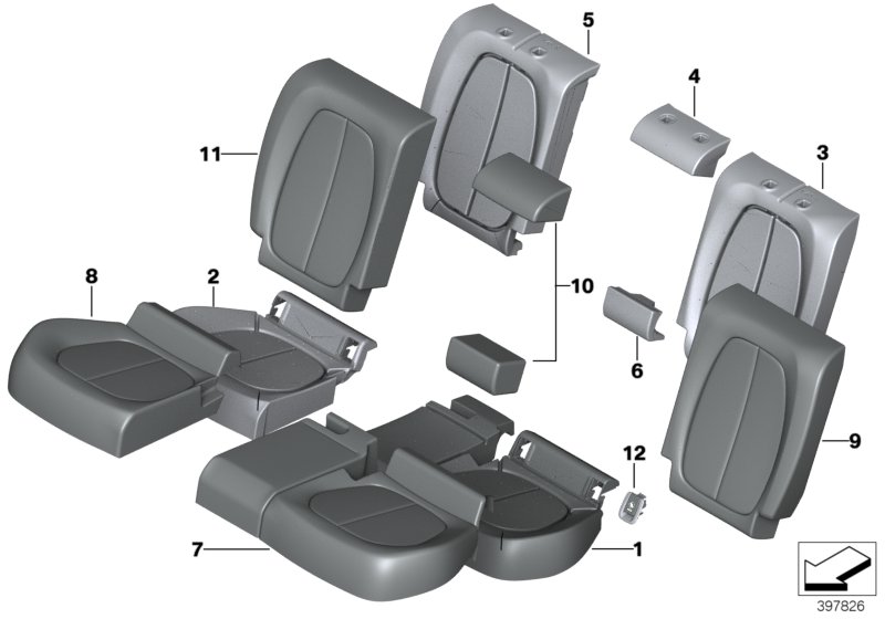 Seat, rear, cushion and cover