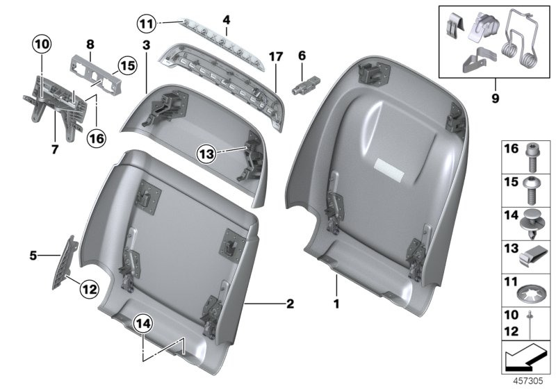 Set, front, backrest trims