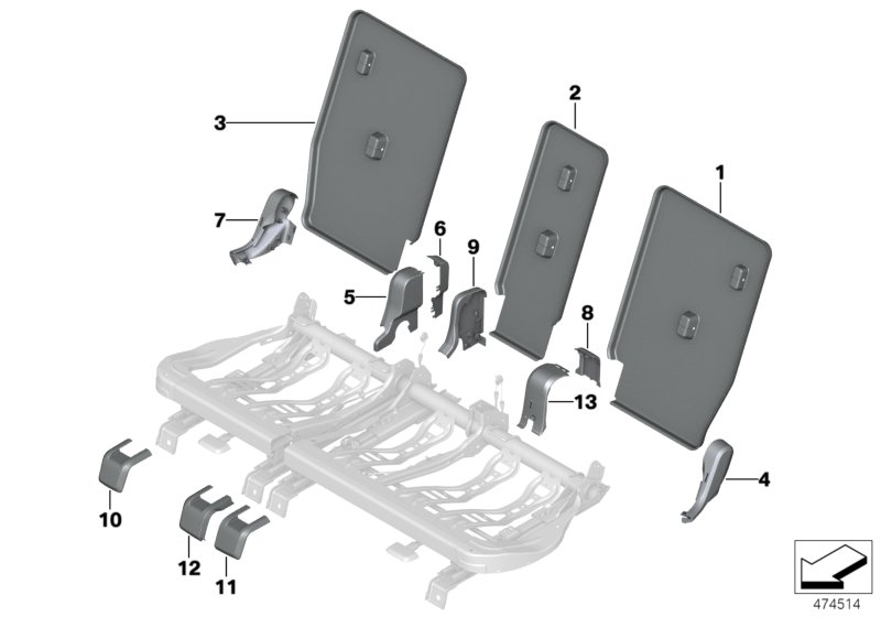 Seat, rear, seat trims