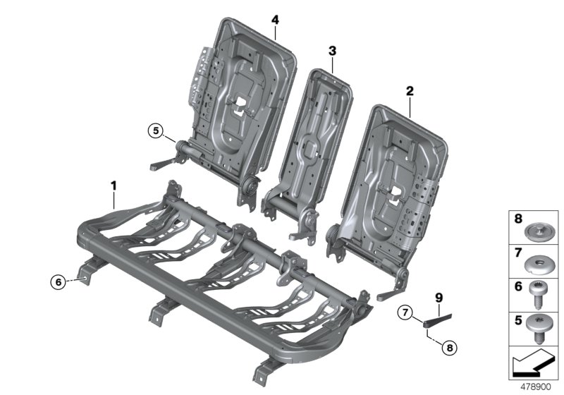 Seat, rear, seat frame, basic seat