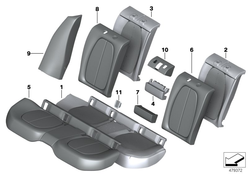Seat,rear,cushion&cover, through-loading