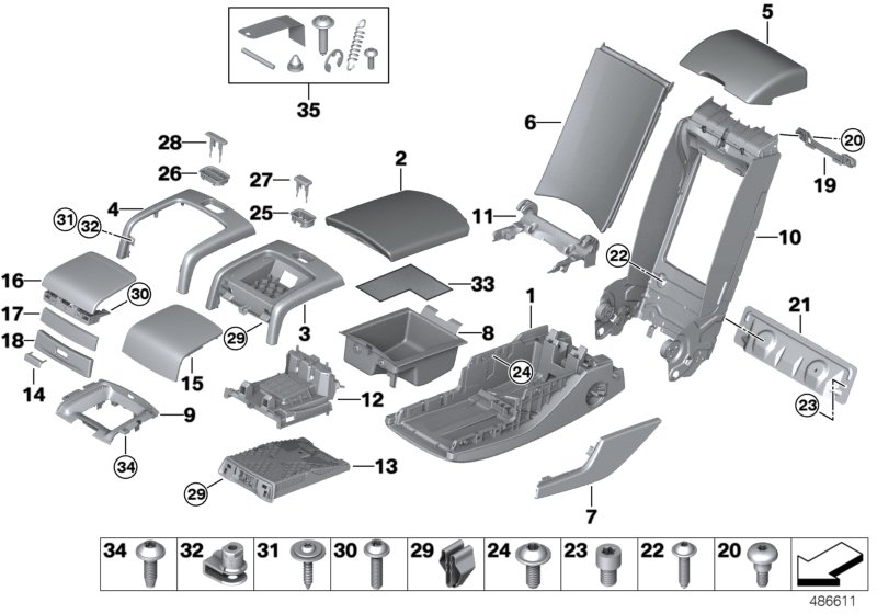 Seat, rear, centre armrest, multifunct.